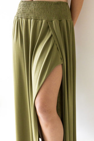 Olive Overlap Slit Maxi Skirt