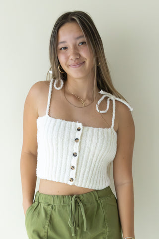 Ivory Textured Ribbed Knit Cami
