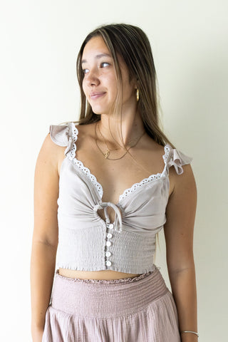 Taupe Eyelet Lace Top