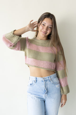 Pink/Taupe Striped Knit Sweater