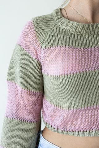 Pink/Taupe Striped Knit Sweater