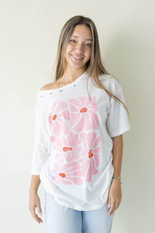 White/Pink Retro Flower T-Shirt