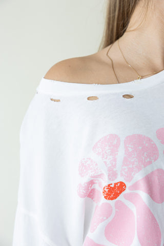 White/Pink Retro Flower T-Shirt