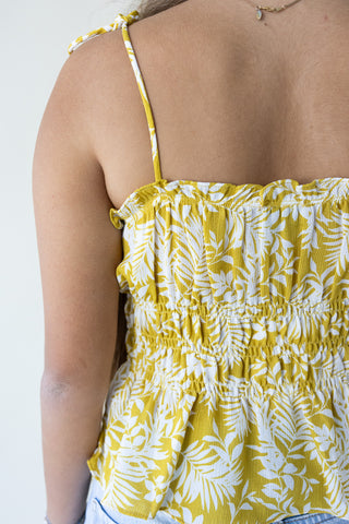 Yellow/White Leaf Motif Top