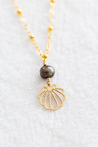 Chocolate Pearl Shell Beam Necklace