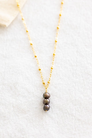 Triple Stacked Chocolate Pearl Beam Necklace