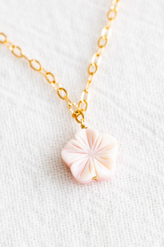 Pink MOP Flower Textured Plain Necklace