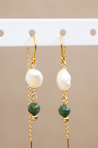 Pearl Jade & Bead U Ear Threaders