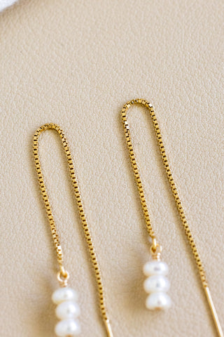 Triple Stacked Button Pearl Ear Threaders