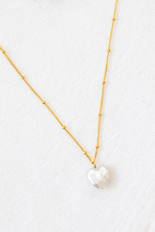 Heart Pearl Boxy Beam Necklace