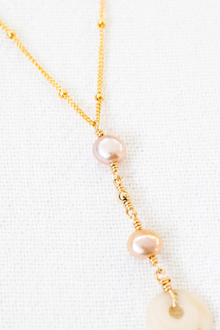 Pink Pearl, Bead, & Puka Shell Necklace