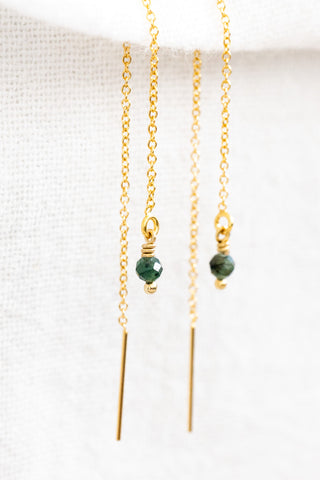 Emerald Plain Chain Ear Threaders