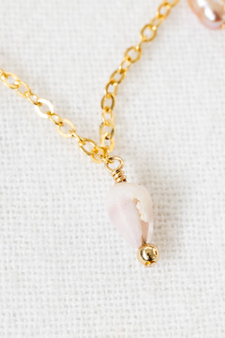 Pink Pearl & Mini Cone Shell Drop Necklace