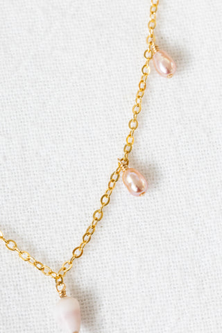 Pink Pearl & Mini Cone Shell Drop Necklace