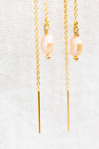 Mini Pink Pearl Plain Chain Ear Threaders