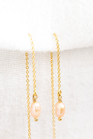 Mini Pink Pearl Plain Chain Ear Threaders