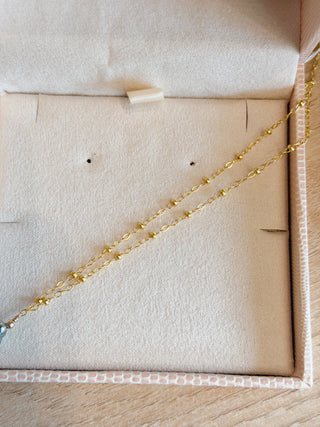 Silver Boxy Keshi Tahitian Pearl & Bead Sunrise Shell Beam Necklace