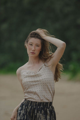 Taupe/Black Polka Dot Cowl Top