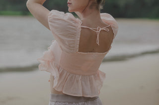 Cream/Pink Keyhole Puff Top