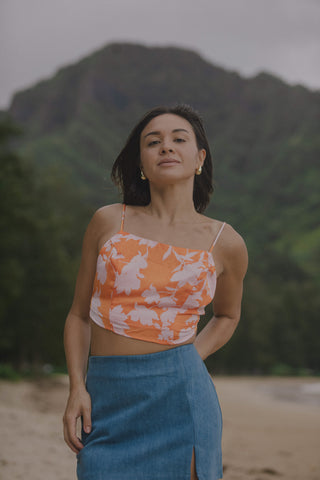 Orange/Pink Floral Open Back Top