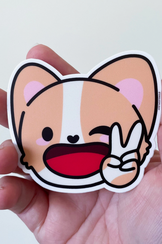 Peace Sign Corgi Sticker